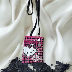Hello Kitty pink black graphic checkered pattern crossbody purse y2k vintage